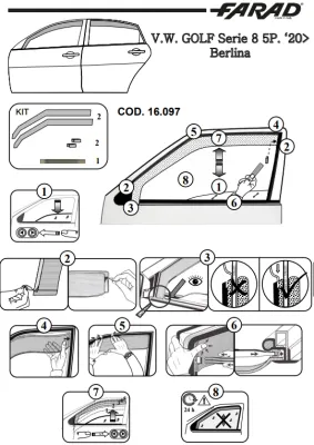 FARAD - SET 4 DEFLETTORI ARIA ANTIVENTO /ANTIPIOGGIA FUME' VW GOLF VIII (8) 2022 - 1-16.097