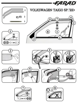 FARAD - SET 4 DEFLETTORI ARIA ANTIVENTO /ANTIPIOGGIA FUME' VW TAIGO 2022 - 1-17.069