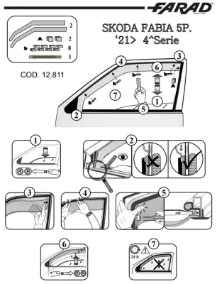 FARAD - SET 4 DEFLETTORI ARIA ANTIVENTO /ANTIPIOGGIA FUME' SKODA FABIA (IV) 2023 - 1-16.111