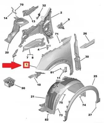 PARAFANGO ANTERIORE DESTRO PEUGEOT 2008 (II) 2022 - 9825439080