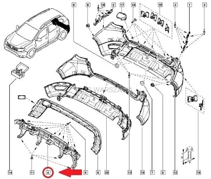 ORIGINALE - ASSORBITORE / RINFORZO PARAURTI POST. DACIA DUSTER - 850905786R