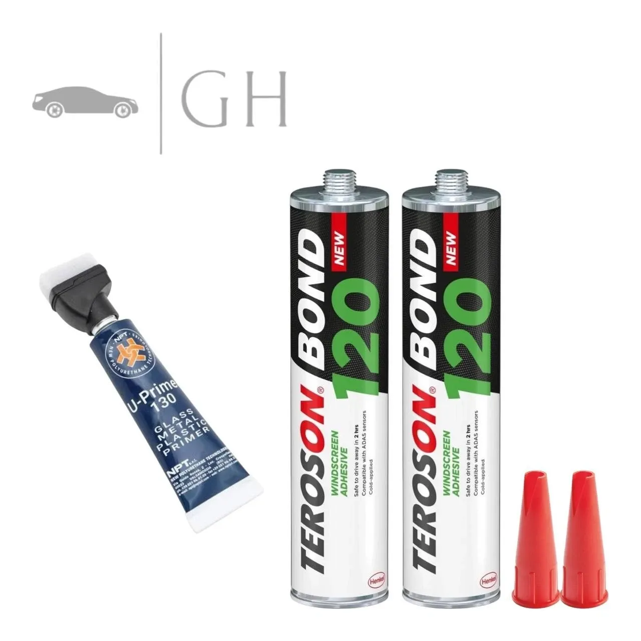 KIT / SET 2X COLLA SILICONE SIGILLANTE ADESIVO + PRIMER PARABREZZA / LUNOTTO