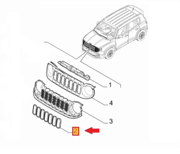 KIT 7 PZ CORNICI / MODANATURE GRIGLIE RADIATORE NERE PARAURTI ANT. JEEP RENEGADE