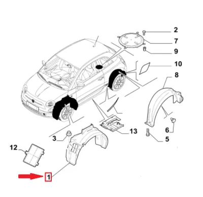 PASSARUOTA / PARASASSI / LOCARO / RIPARO ANTERIORE SX FIAT 500 (312) - 51786784