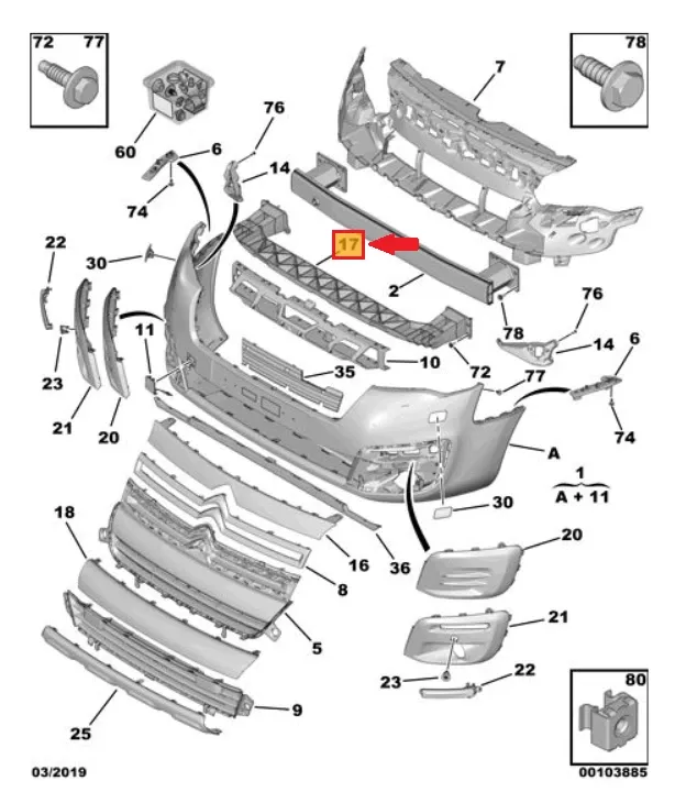 RINFORZO / TRAVERSA / STAFFONE INFERIORE PARAURTI ANT. CITROEN BERLINGO (II) - 7414YQ