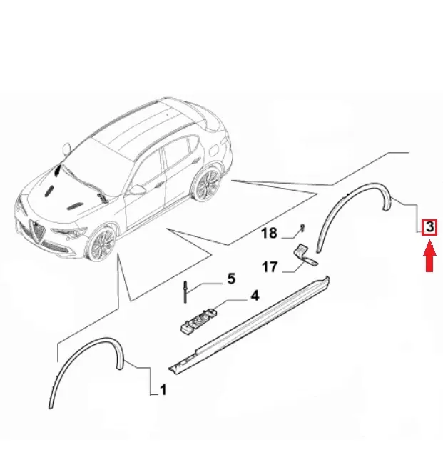 GIROPARAFANGO / MODANATURA PARACOLPI PARAFANGHINO POST. DX ALFA ROMEO STELVIO
