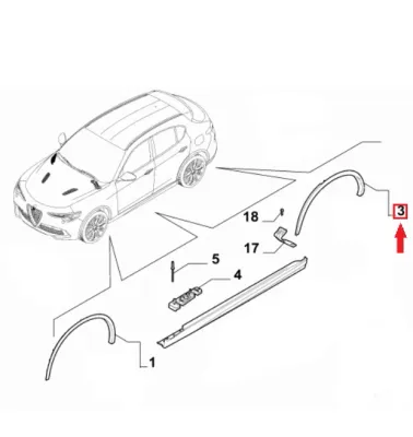 GIROPARAFANGO / MODANATURA PARACOLPI PARAFANGHINO POST. SX ALFA ROMEO STELVIO