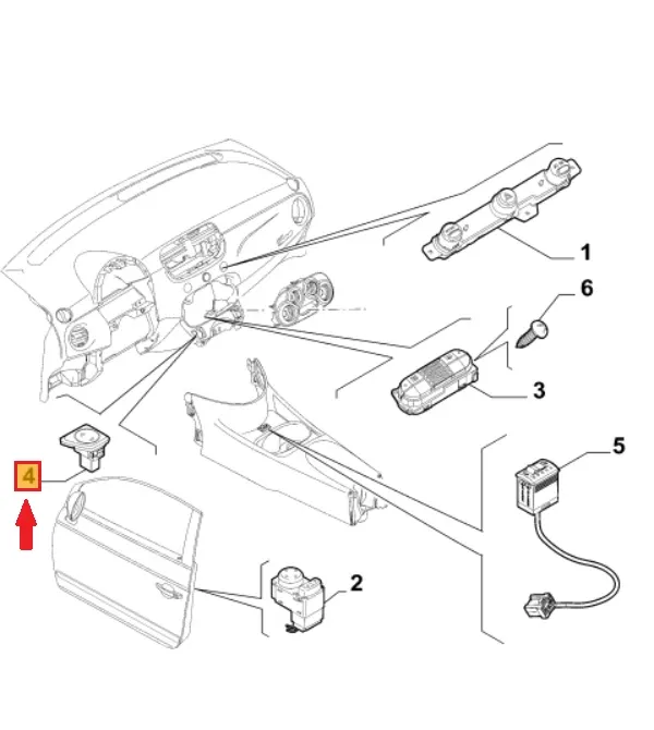 PULSANTE / INTERRUTTORE ALZAVETRO / ALZACRISTALLO ANT. DX FIAT 500 - 735482602