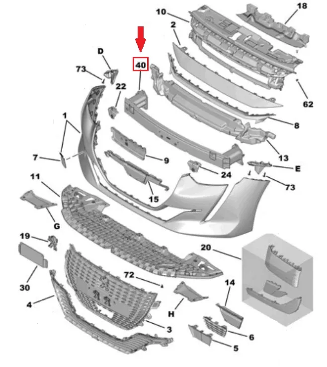 RINFORZO / TRAVERSA / STAFFONE PARAURTI ANT. PEUGEOT 208 (II) - 9824784680