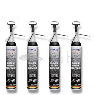 POWERTEC - 4 X PASTA SILICONICA / SILICONE NERA CON DOSATORE GUARNIZIONI MOTORI