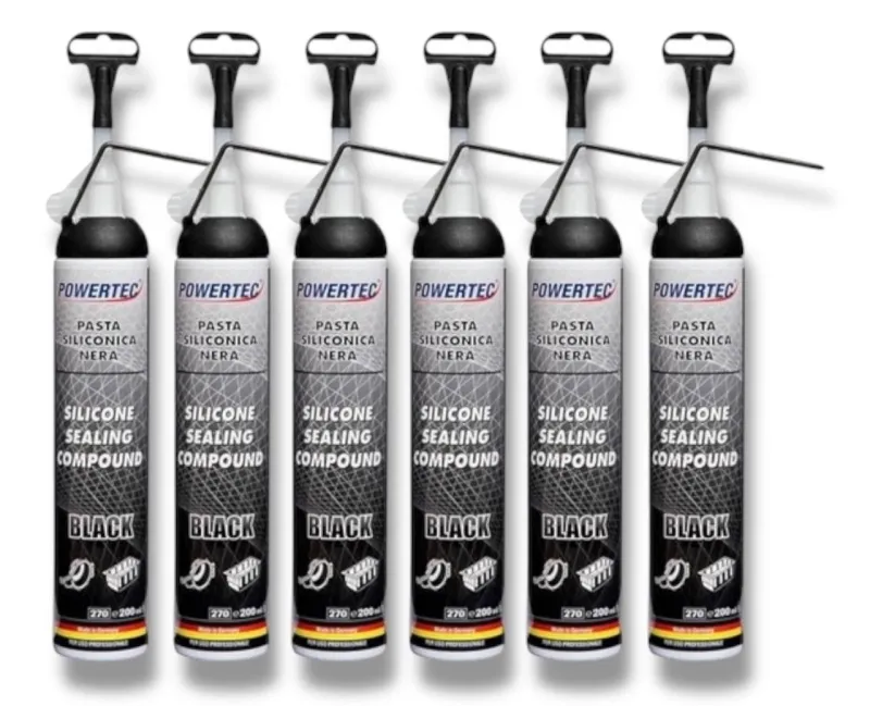 POWERTEC - 6 X PASTA SILICONICA / SILICONE NERA CON DOSATORE GUARNIZIONI MOTORI - PT39772