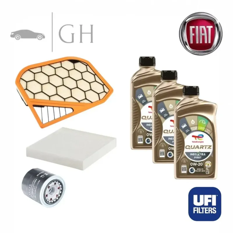 UFI - KIT TAGLIANDO 3 FILTRI + 3 LT OLIO 0W20 FIAT PANDA 312 1.0 HYBRID 69CV