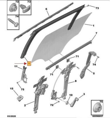 ORIGINALE - GUARNIZIONE GUIDA SCORRIMENTO CRISTALLO VETRO  (PORTIERA / SPORTELLO) POSTERIORE DX PEUGEOT 2008 2015 - 9811337680