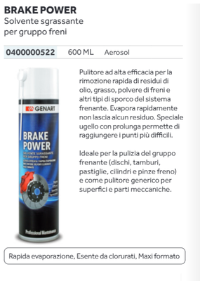 GENART - 6 X BRAKE POWER SPRAY  PULITORE / SOLVENTE SGRASSANTE PER GRUPPO FRENI AUTO