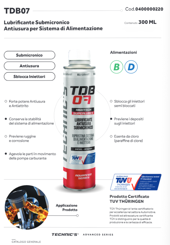 GENART - 6 X ADDITIVI LUBRIFICANTE ANTIUSURA SISTEMA ALIMENTAZIONE BENZINA DIESEL - TDB07