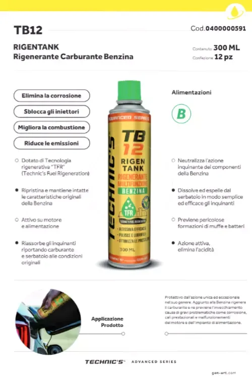 GENART - 6 X ADDITIVI RIGENERANTE MULTIFUNZIONE CARBURANTE BENZINA RIGEN TANK - TB12