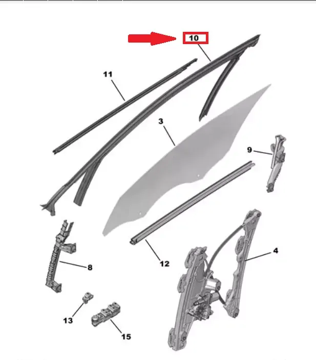 GUARNIZIONE VETRO (PORTA / SPORTELLO) ANT SX PEUGEOT 2008 II 2020 - 9826332180