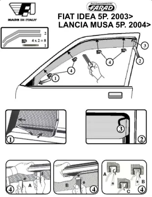 FARAD - SET 4 DEFLETTORI ARIA ANTIVENTO / ANTIPIOGGIA FUME' FIAT IDEA 2008 - 1-16.027