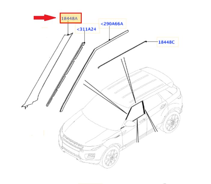 ORIGINALE - MODANATURA RIVESTIMENTO / MONTANTE ESTERNO PARABREZZA SX RANGE ROVER EVOQUE L538 - LR077218