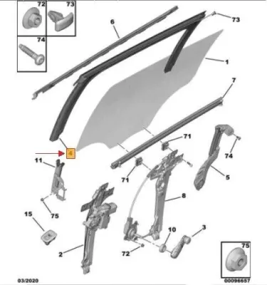 COPPIA GUARNIZIONI GUIDE SCORRIMENTO VETRO PORTA POST SX / DX PEUGEOT 2008