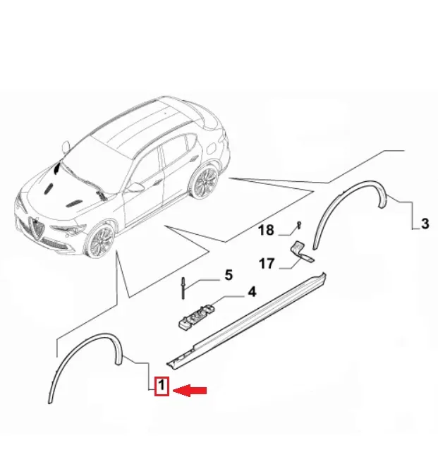 ORIGINALE - GIROPARAFANGO / MODANATURA PARACOLPI PARAFANGHINO ANT. DX ALFA ROMEO STELVIO - 50551508