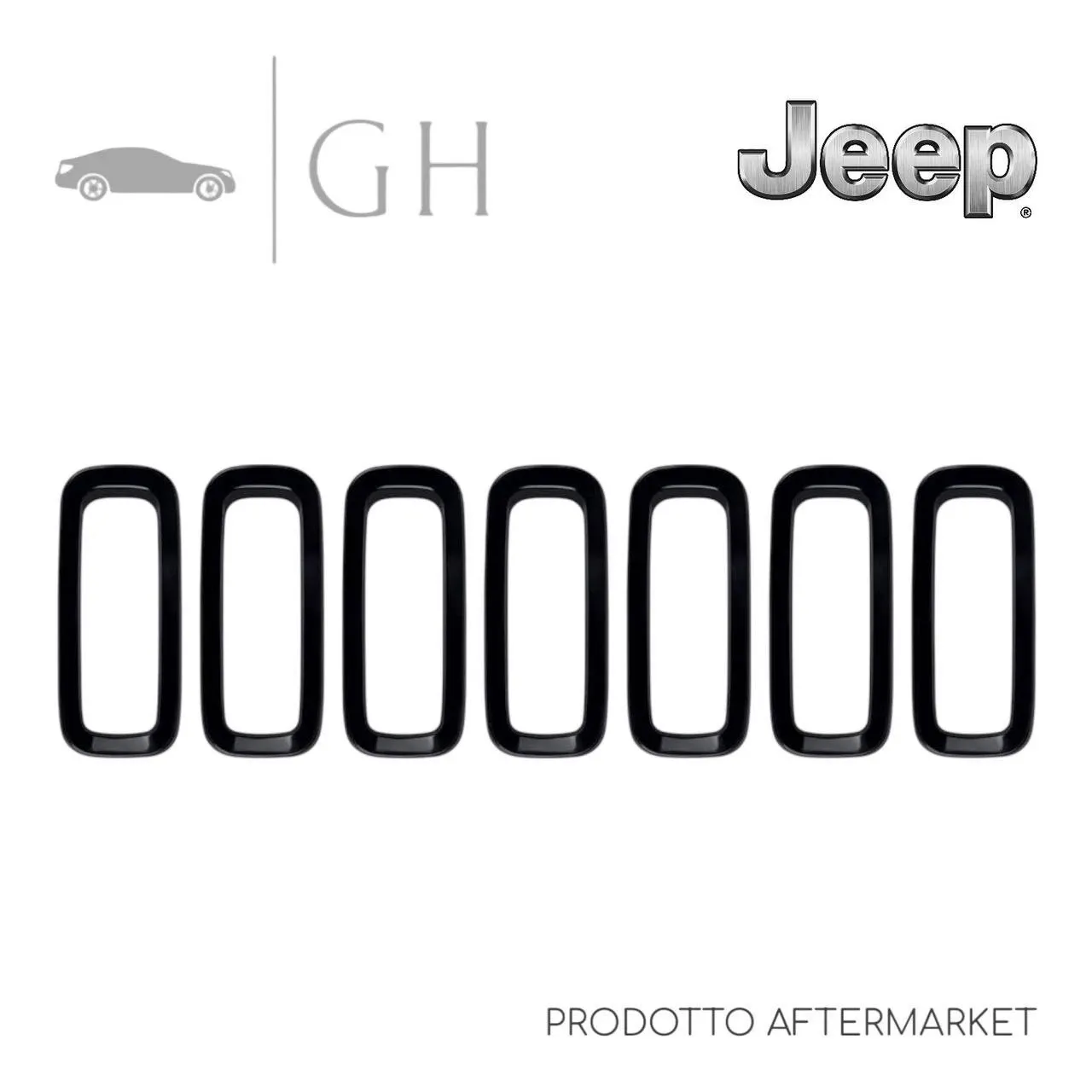 KIT 7 PZ CORNICI / MODANATURE GRIGLIE RADIATORE NERE PARAURTI ANT. JEEP RENEGADE - 735707000