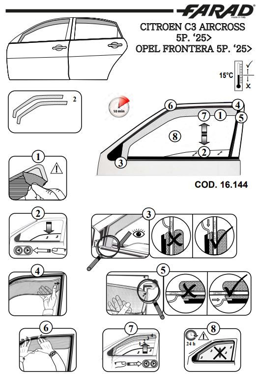 FARAD - SET 4 DEFLETTORI ARIA ANTIVENTO / ANTIPIOGGIA FUME' CITROEN C3 AIRCROSS II - 1-16.144
