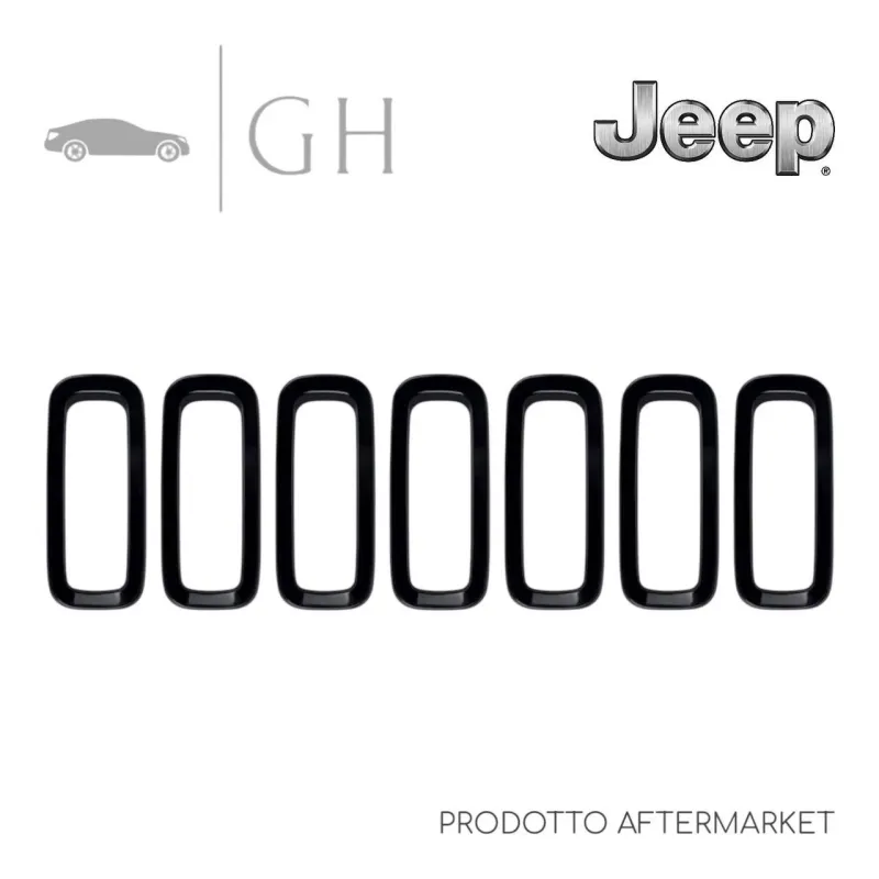 KIT 7 PZ COVER CORNICI ADESIVE GRIGLIE RADIATORE NERE PARAURTI ANT JEEP RENEGADE
