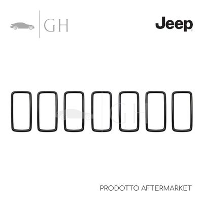 KIT 7 PZ COVER CORNICI ADESIVE GRIGLIE RADIATORE NERE PARAURTI ANT JEEP RENEGADE RESTYLING 18>