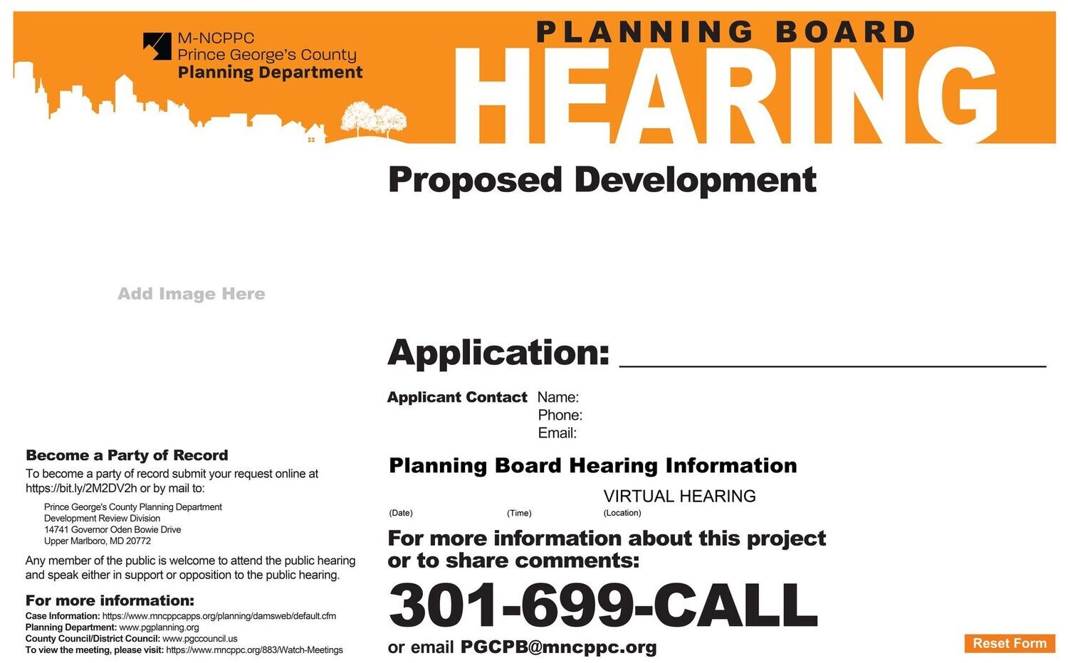 PLANNING BOARD HEARING Sign.
