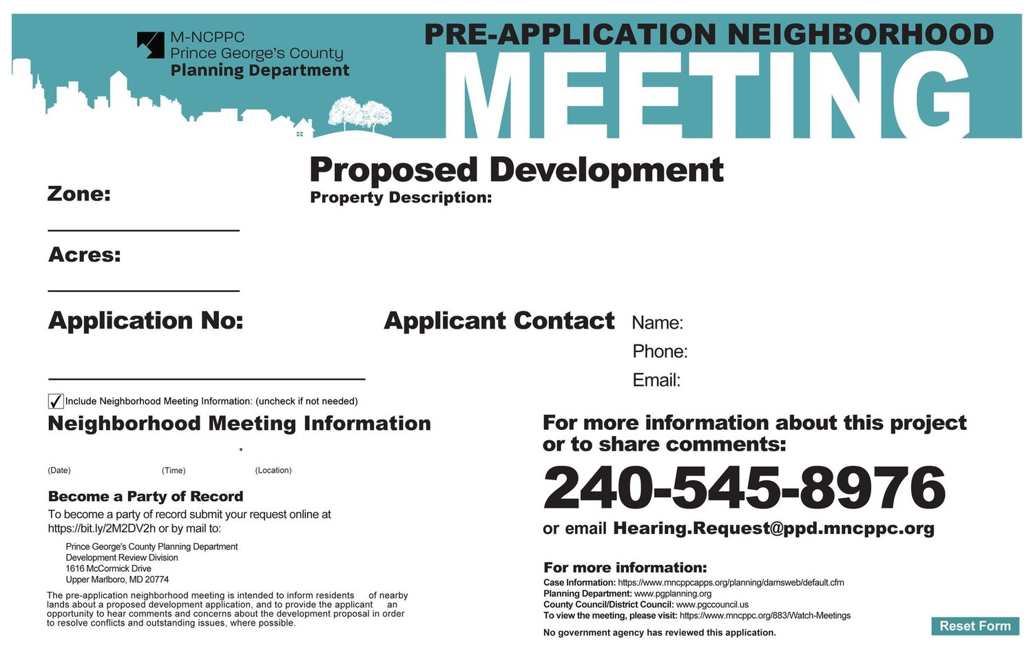 PRE-APPLICATION NEIGHBORHOOD MEETING Sign