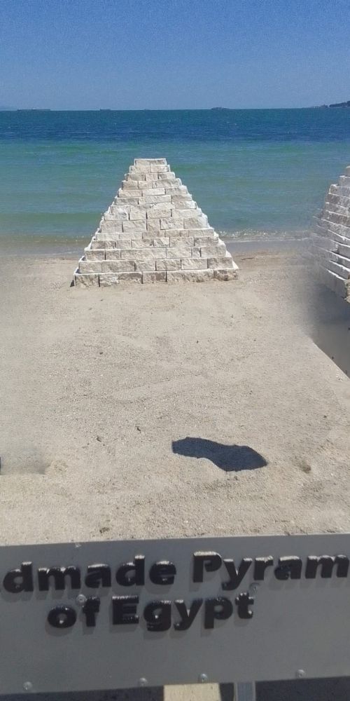 Handcrafted stone model of the pyramid of mykeren built techniques inspired by the ancient Egyptians.