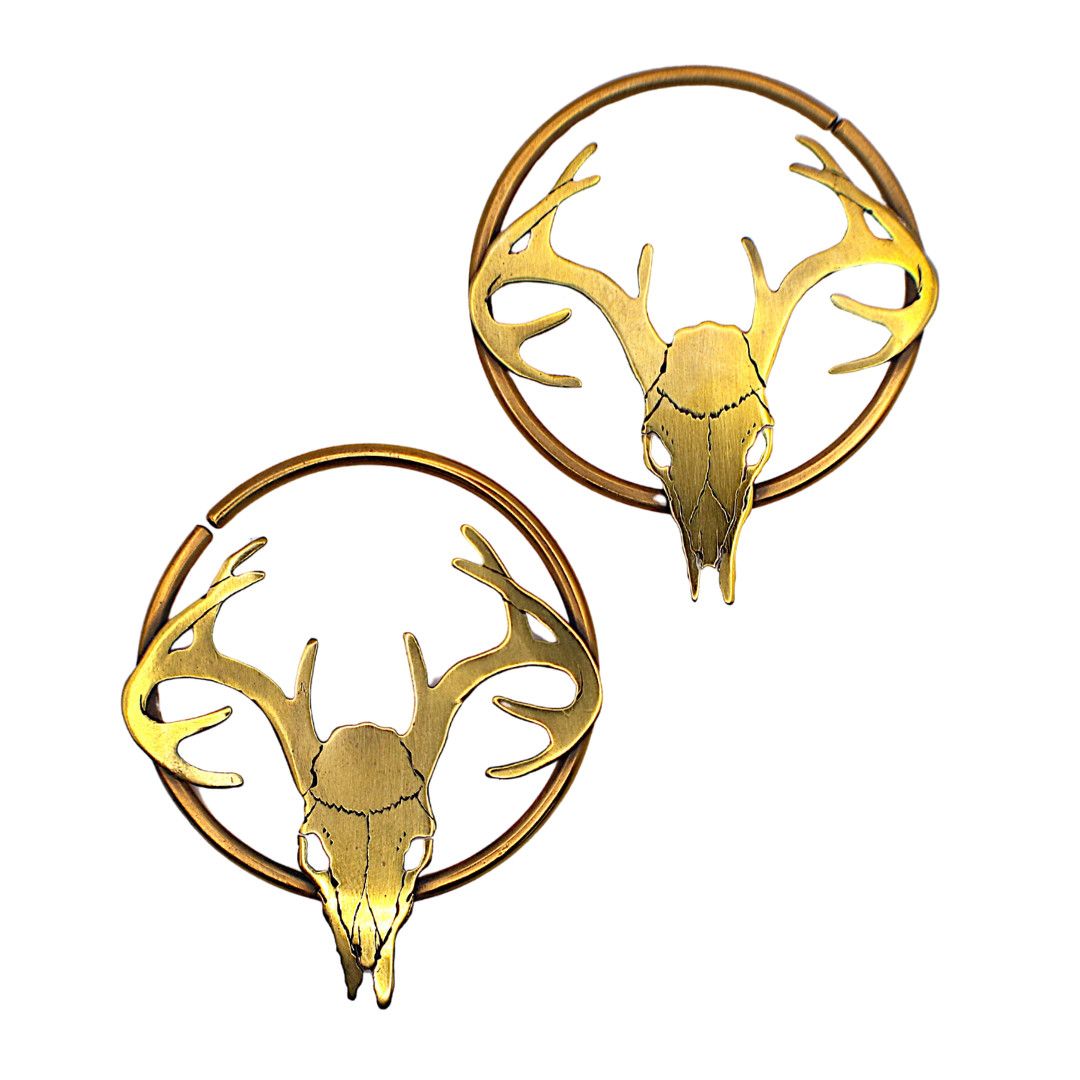 Deer Skull Earrings Bright Brass