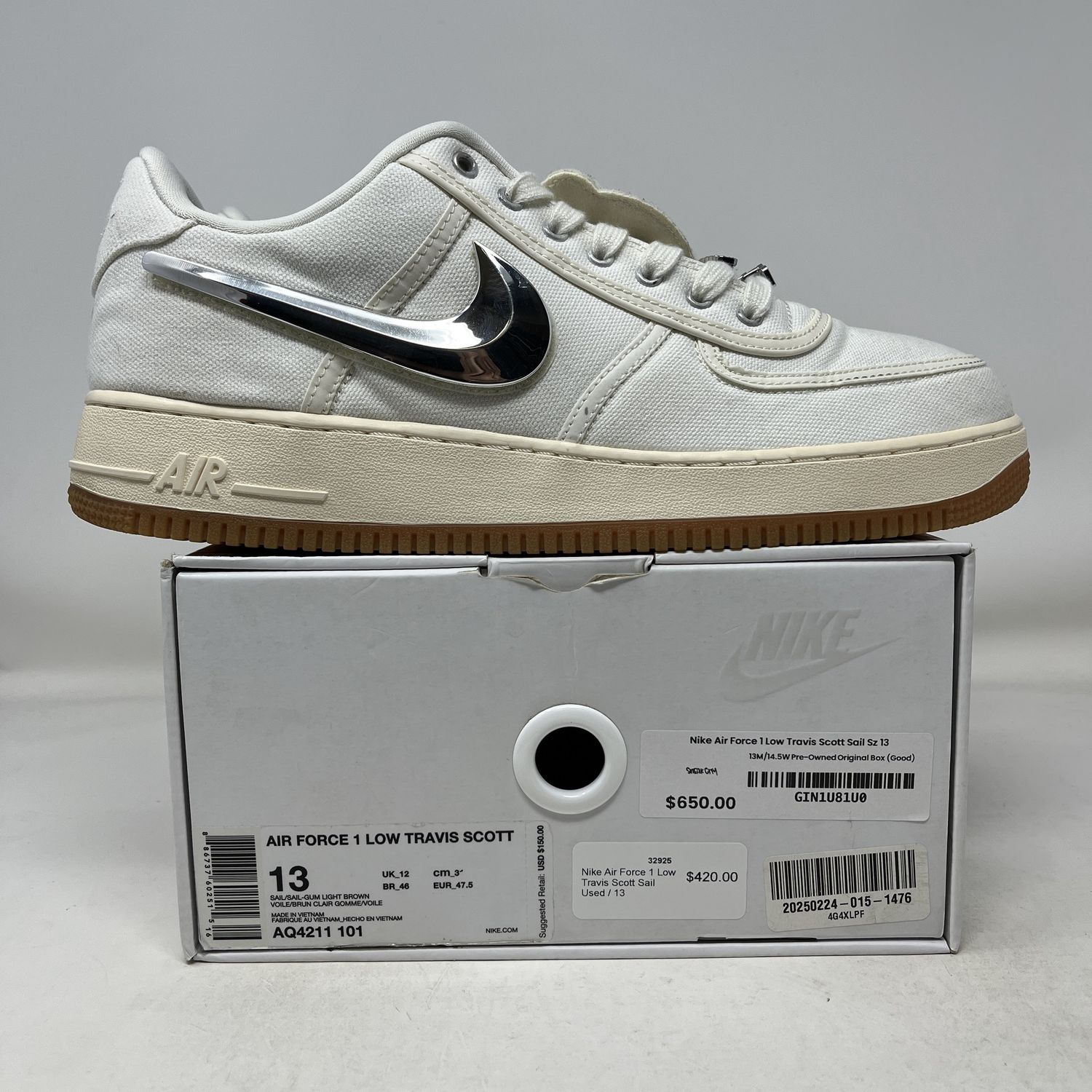 Nike Air Force 1 Low Travis Scott Sail Used