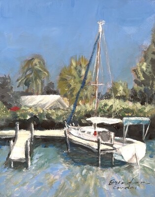 Sailboat at Dock 8x10 oil on Panel