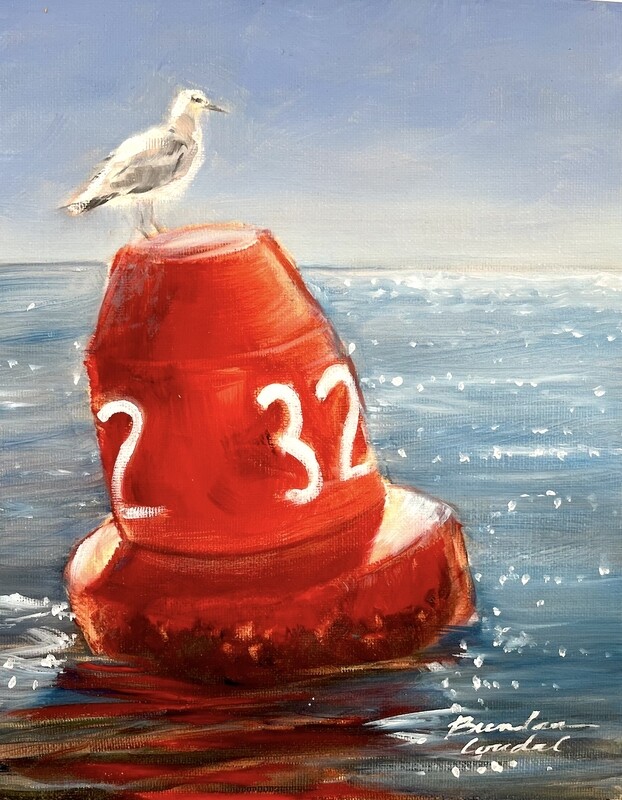 Seagull on Buoy. 8x10 oil on panel unframed