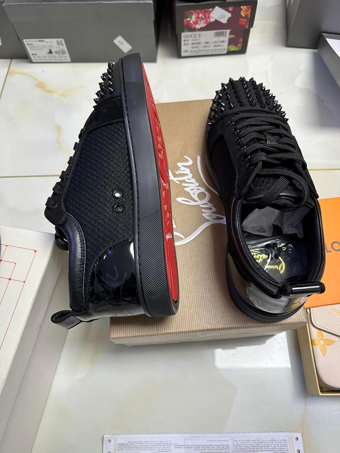 Black Men’s “Red Bottoms” Christian Louis Vuitton Shoes/Sneakers