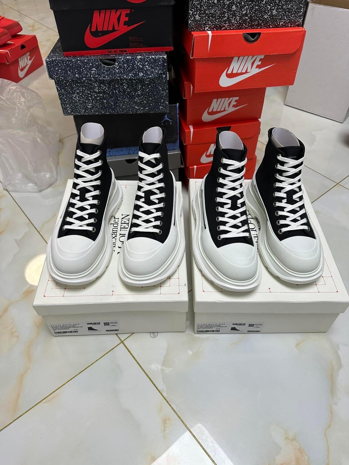 Black and White Alexander McQueen Sneaker Boots