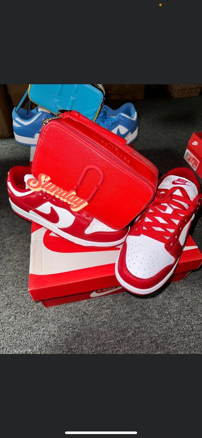 Red and White Dunks with Matching Marc Jacobs Handbag