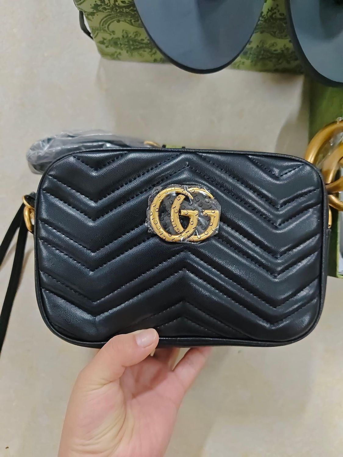 Black Gucci GG Marmont Matelasse Small Black Leather Crossbody Handbag