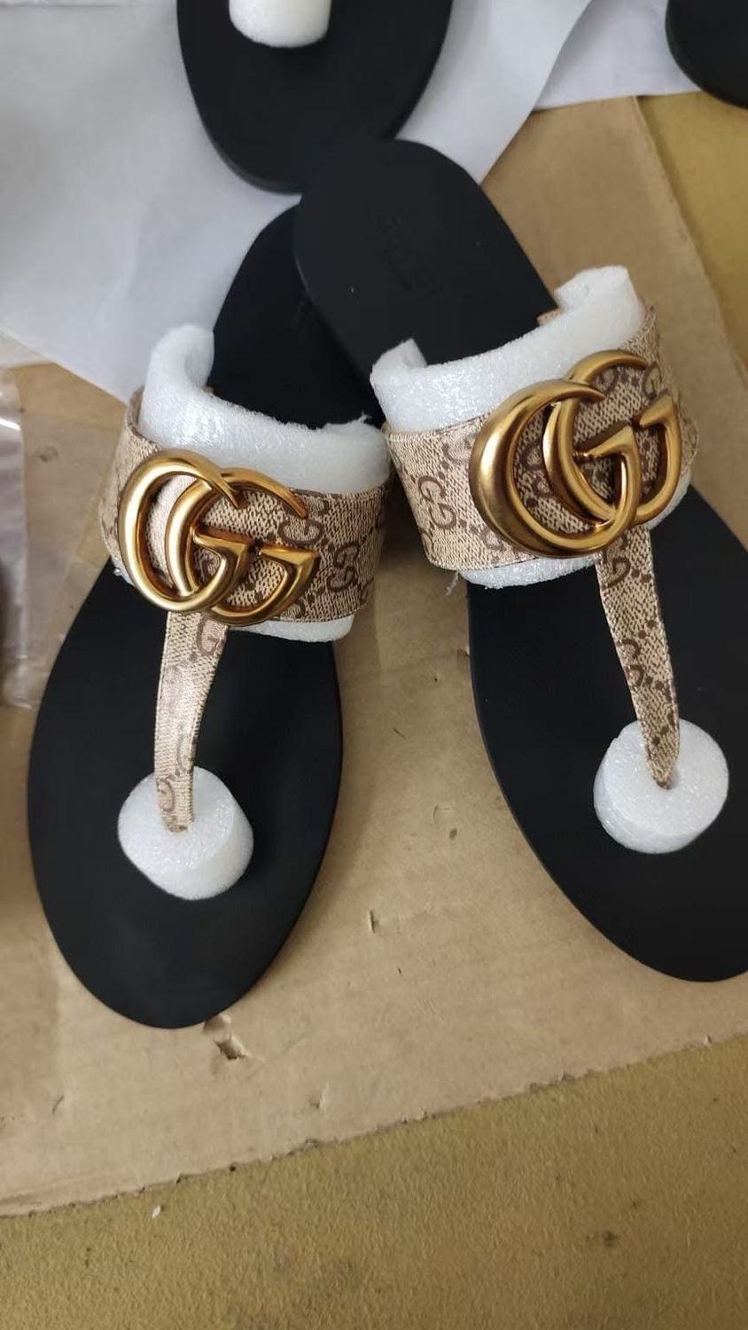 Brown Gucci Flip Flops