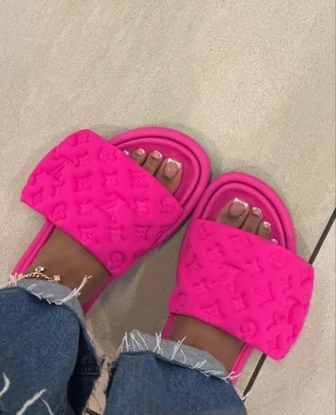 pink Louis Vuitton slides