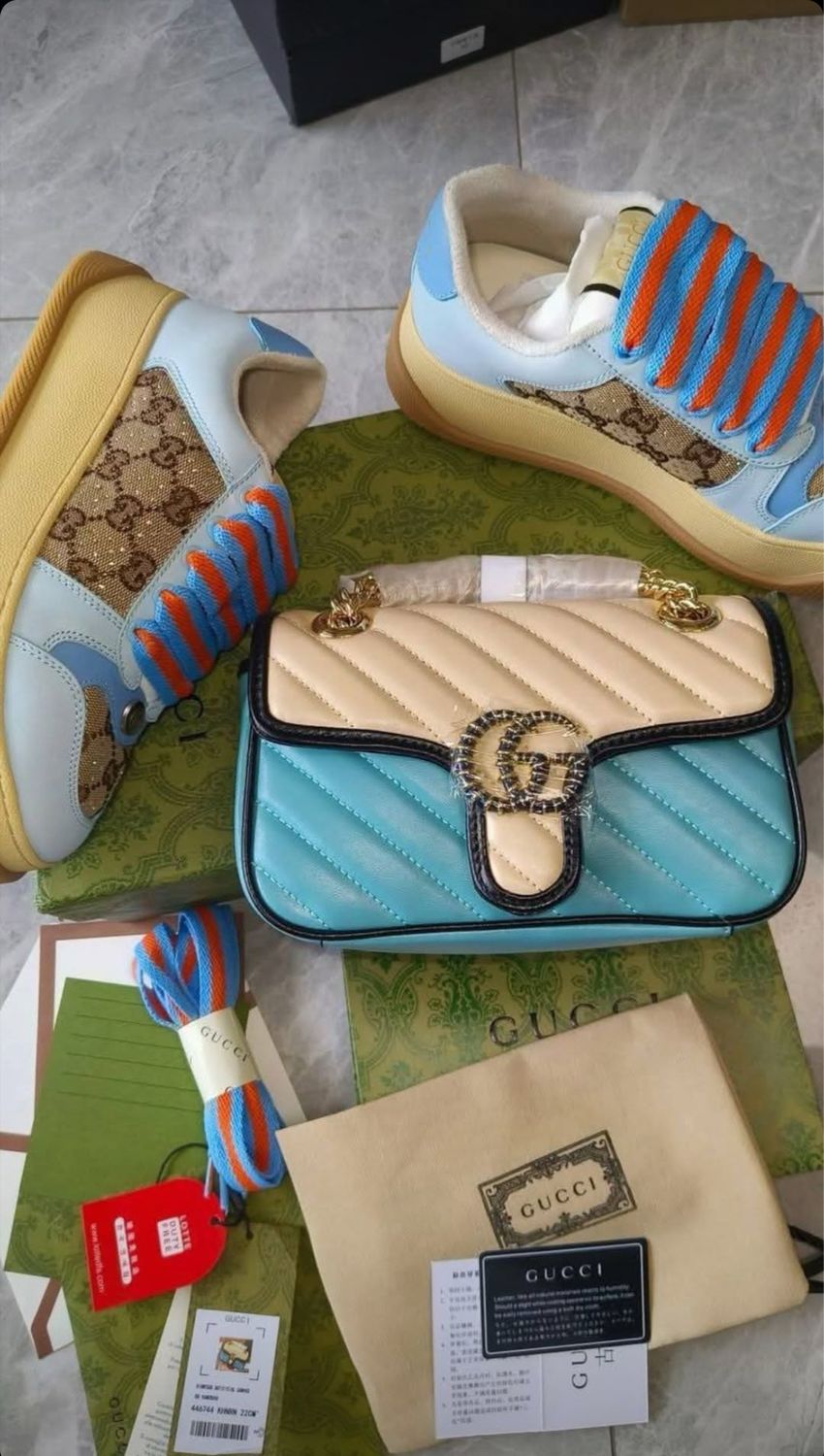 GG Blue and Tan Handbag and Sneakers Set sneakers