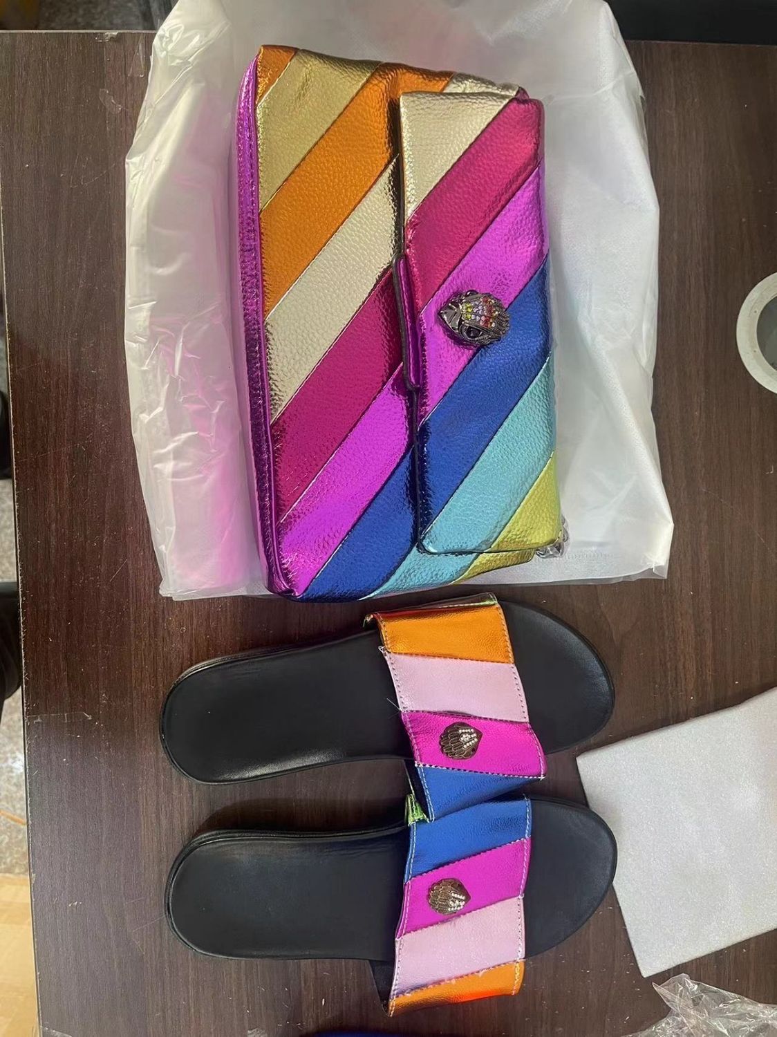 Kurt Geiger Rainbow Slides And Handbag