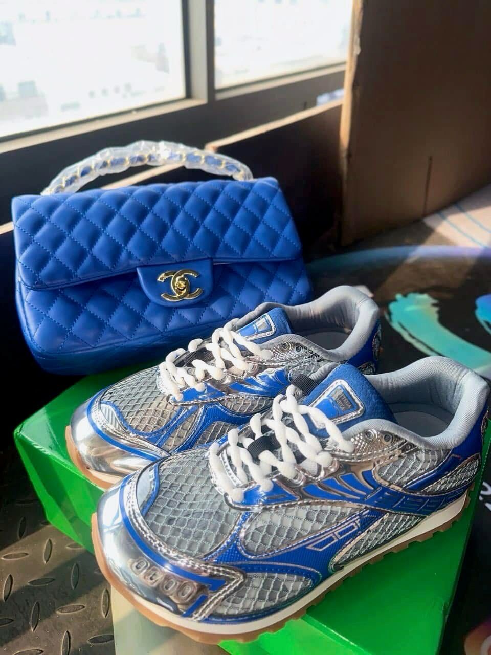 Blue Bottega Sneakers and Blue CC Bag