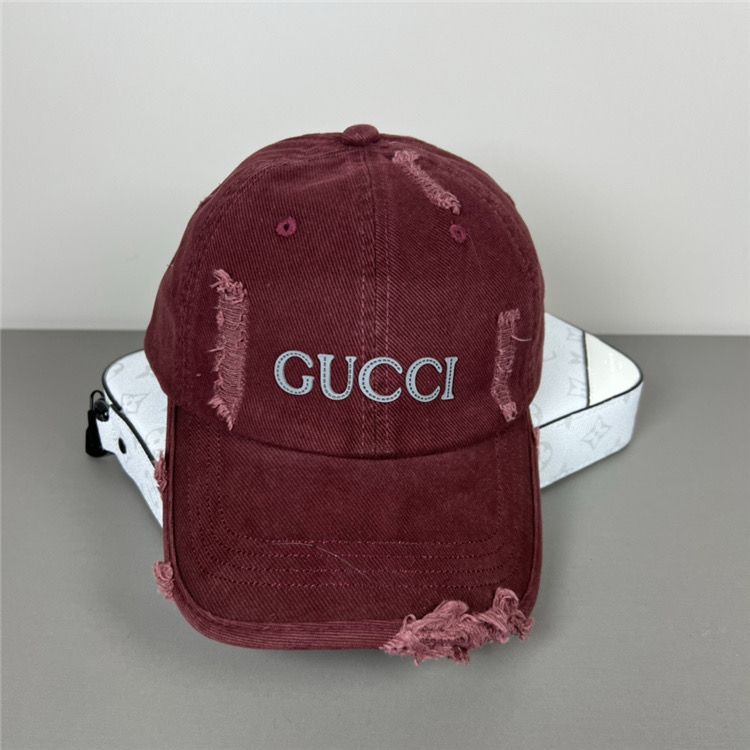 Burgundy Ripped Gucci Hat