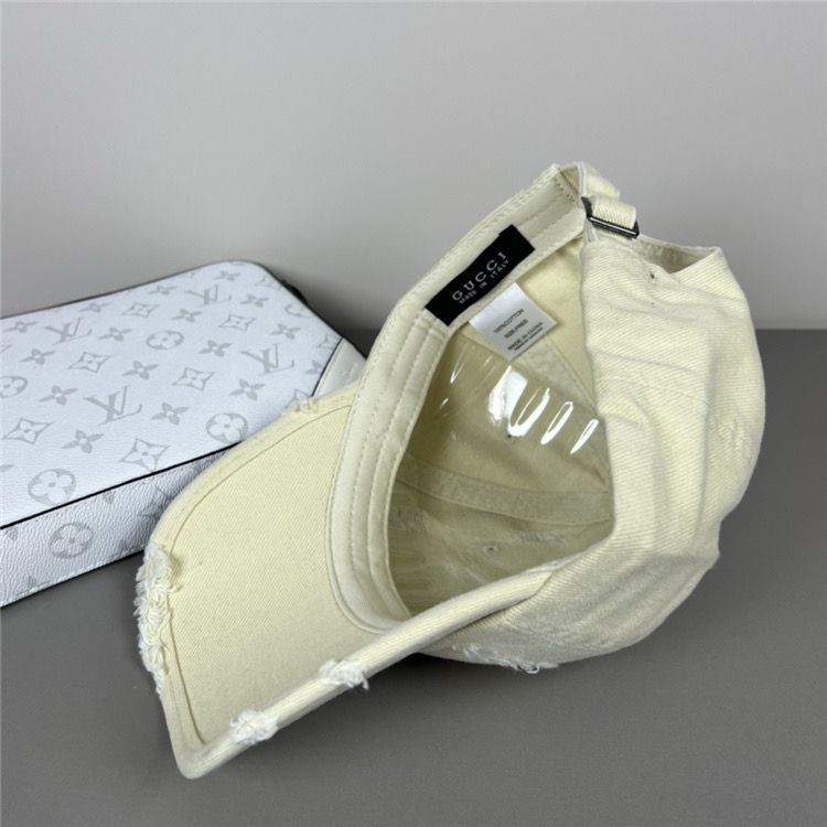 Beige Ripped Gucci Hat