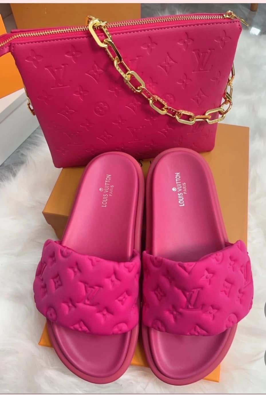 Pink LV Sandals and Handbag