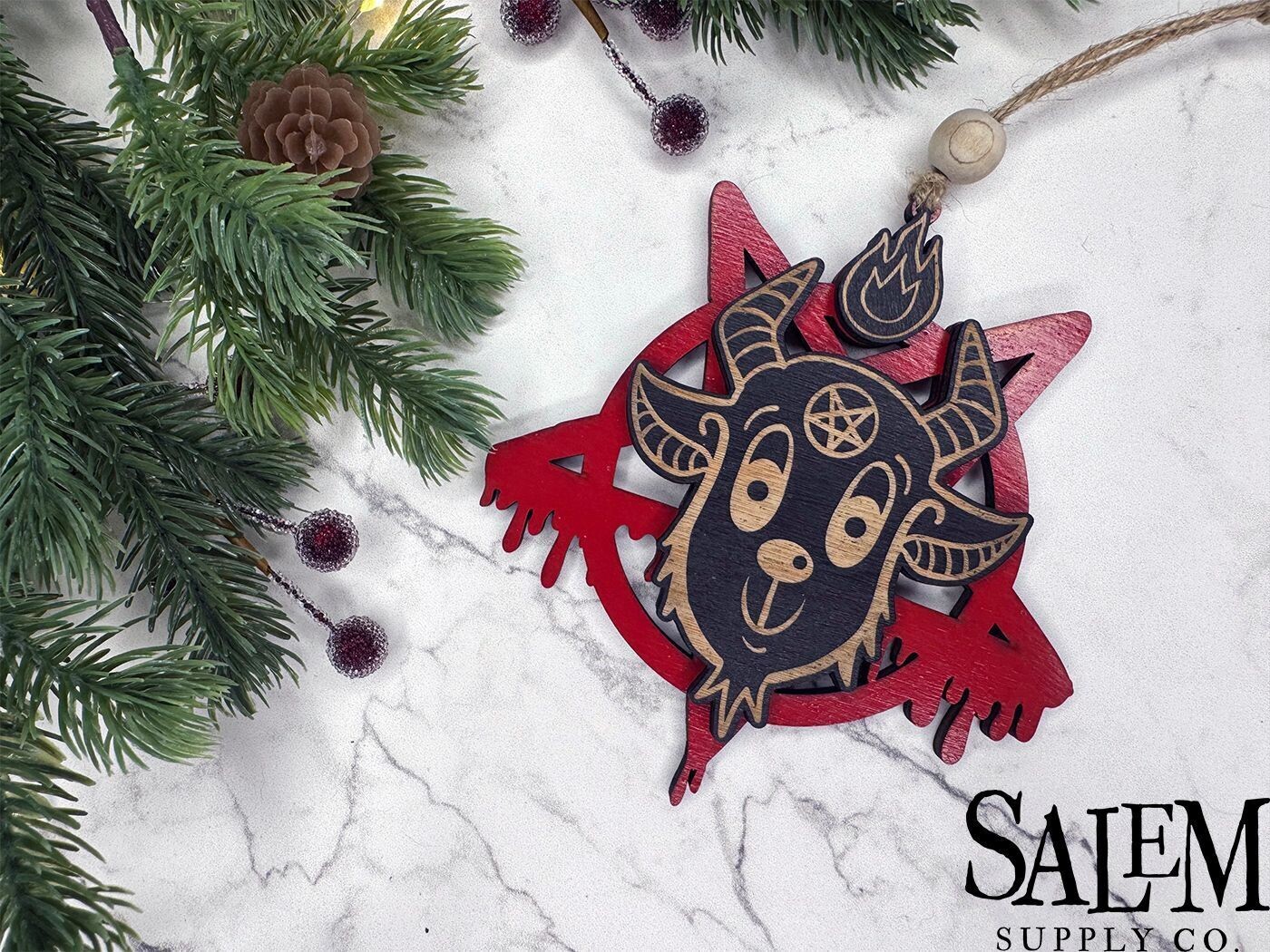 Baby Baphomet with Dripping Pentacle Christmas Ornament