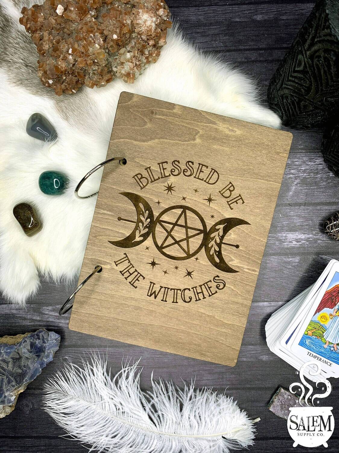 "Blessed Be the Witches" Triple Moon Wood Grimoire